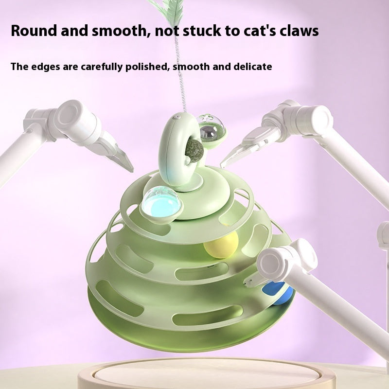 HKM-1890877 Multi-Layer Interactive Cat Toy Tower with Rolling Balls - Durable Training Puzzle for Pets