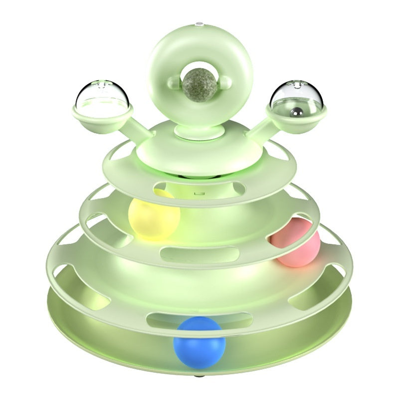 HKM-1890877 Multi-Layer Interactive Cat Toy Tower with Rolling Balls - Durable Training Puzzle for Pets