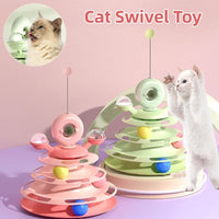 HKM-1890877 Multi-Layer Interactive Cat Toy Tower with Rolling Balls - Durable Training Puzzle for Pets
