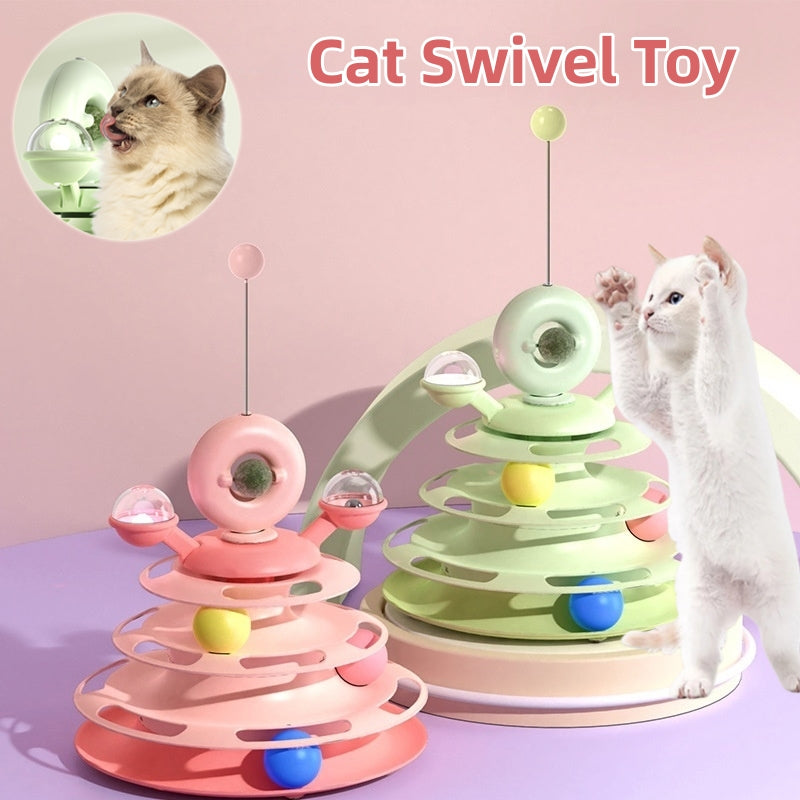 HKM-1890877 Multi-Layer Interactive Cat Toy Tower with Rolling Balls - Durable Training Puzzle for Pets