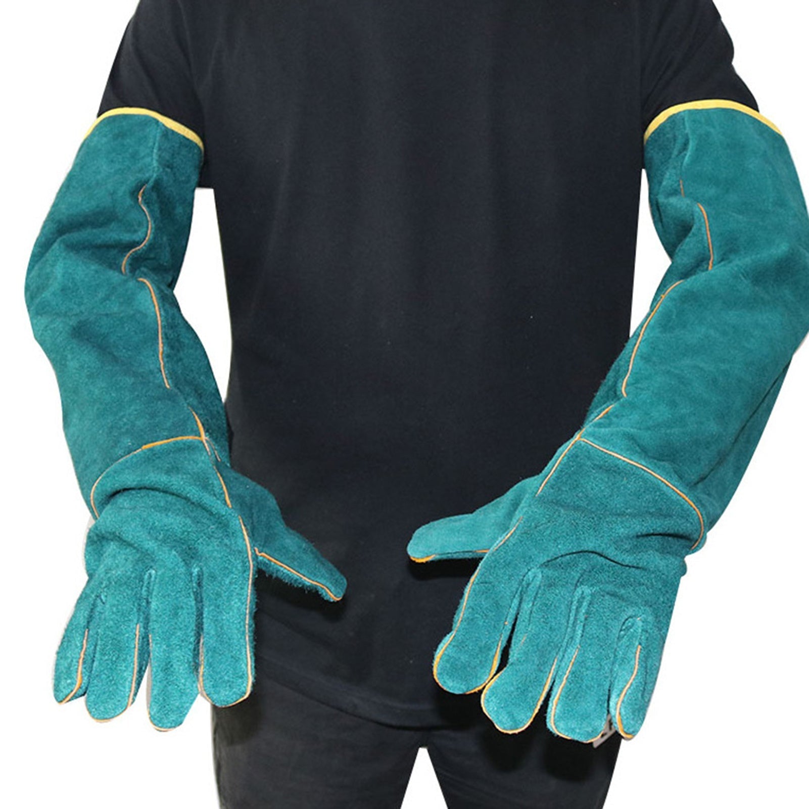 HKM-1891517 Ultra Long Leather Protective Gloves for Handling Pets and Reptiles, Durable Anti-Bite Design