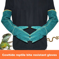 HKM-1891517 Ultra Long Leather Protective Gloves for Handling Pets and Reptiles, Durable Anti-Bite Design
