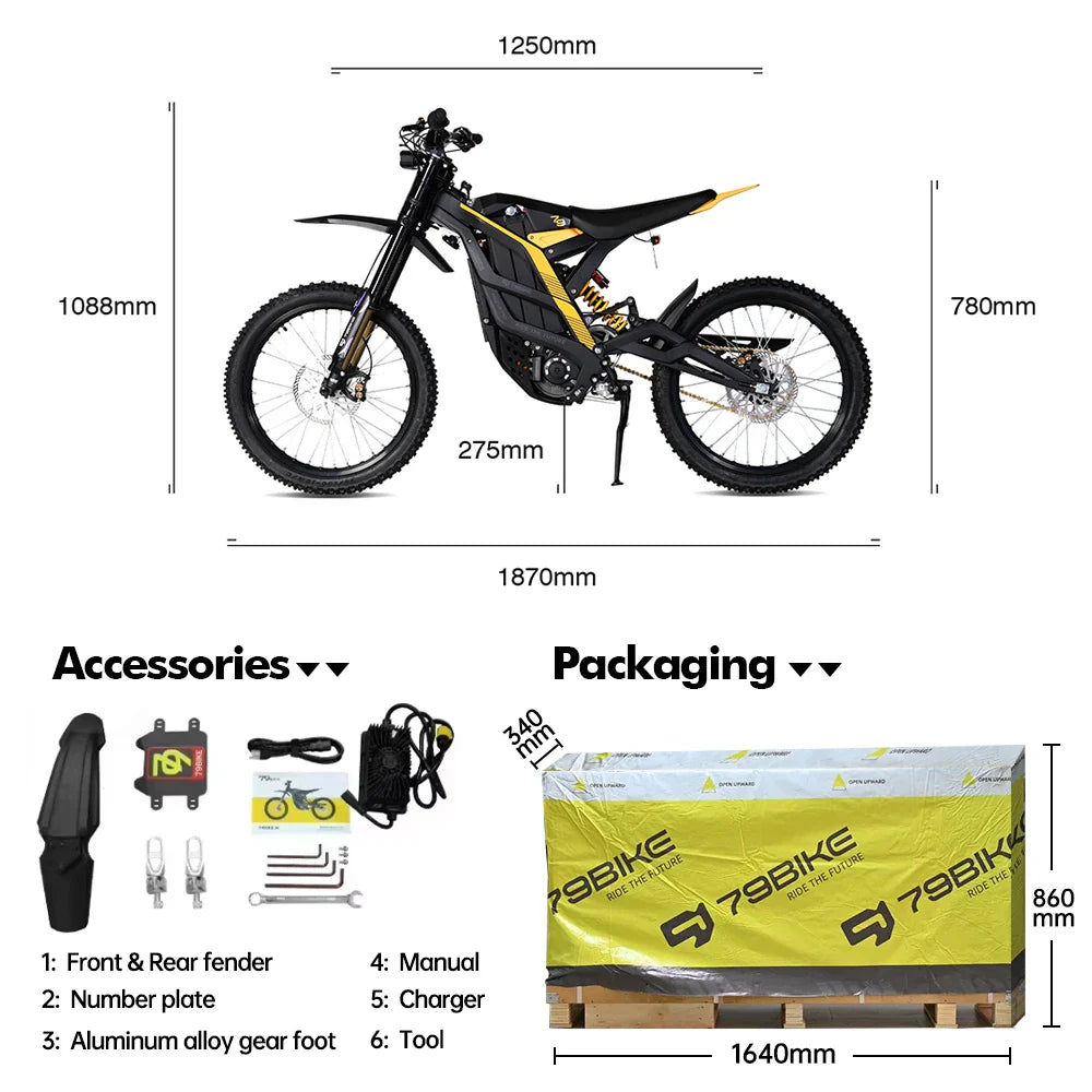HKM-189203 Long Range 120KM Off-Road Electric Motorcycle with 85KM/H Speed and 410N.m Torque