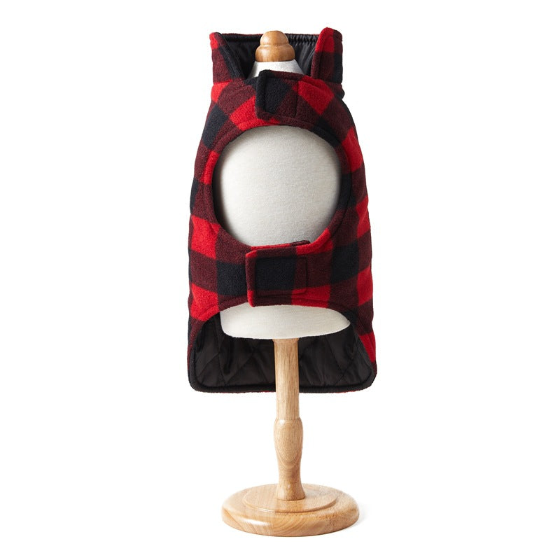 HKM-1892413 Pet Thick Checks Double-sided Polar Fleece Vest in Black and Red Plaid for Small to Large Pets