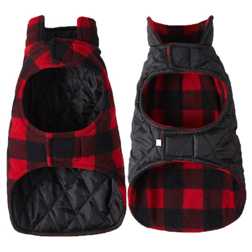 HKM-1892413 Pet Thick Checks Double-sided Polar Fleece Vest in Black and Red Plaid for Small to Large Pets