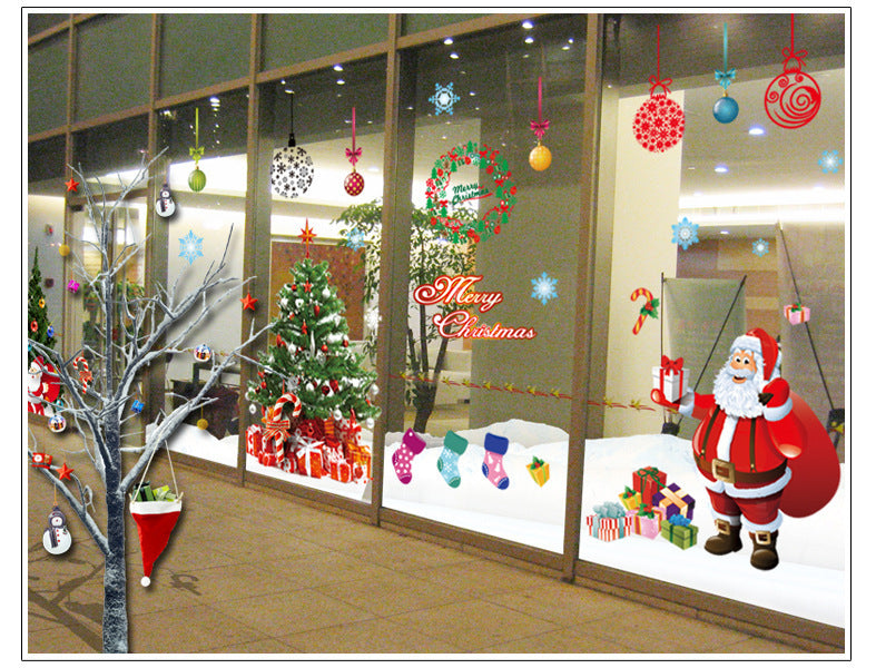 HKM-189267 Santa Claus Christmas Tree Wall Mural Sticker - Waterproof PVC Decor (2 Pieces)