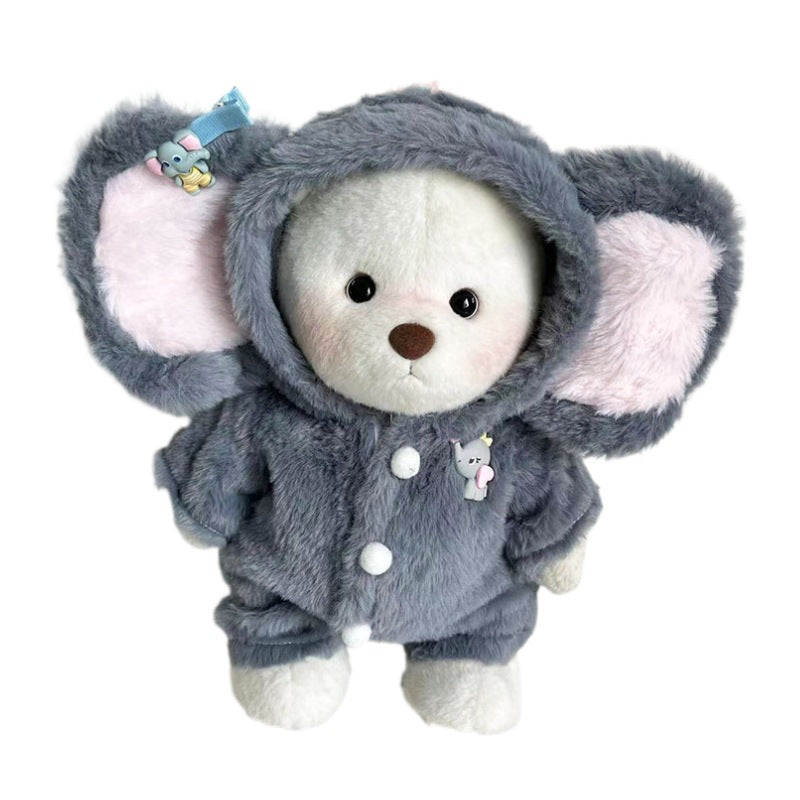 HKM-1894589 Gray Elephant Jumpsuit for Little Bear Doll - Plush One-Piece Suit for Ages 7-14, 30cm Height