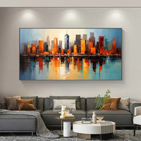 HKM-189587 Handmade Oil Painting on Canvas - Modern Abstract Urban Street Scene for Home Décor – Unstretched and Frameless