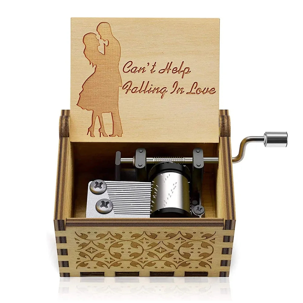 HKM-189651 Falling in Love Hand Crank Wooden Music Box for Romantic Gifts