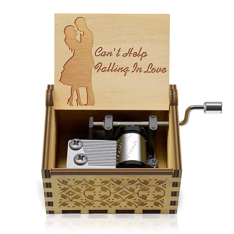 HKM-189651 Falling in Love Hand Crank Wooden Music Box for Romantic Gifts
