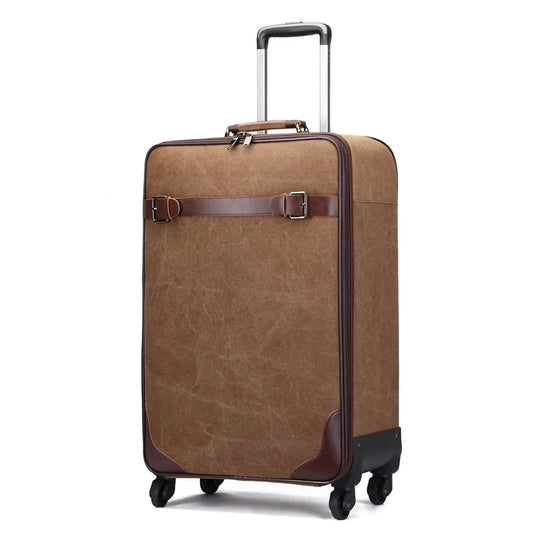 HKM-189715 20 Inch Waterproof Canvas Travel Trolley Luggage Duffel Bag - Large Capacity Black Trunk
