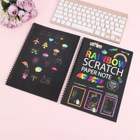 HKM-189779 DIY Rainbow Scratch Paper Set for Kids with Bamboo Sticks - Creative Scratch Art Activity