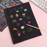 HKM-189779 DIY Rainbow Scratch Paper Set for Kids with Bamboo Sticks - Creative Scratch Art Activity