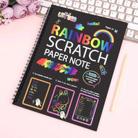 HKM-189779 DIY Rainbow Scratch Paper Set for Kids with Bamboo Sticks - Creative Scratch Art Activity