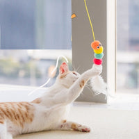 HKM-189843 Interactive Telescopic Cat Toy with Feather and Elastic Rope for Engaging Playtime