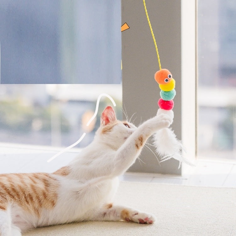 HKM-189843 Interactive Telescopic Cat Toy with Feather and Elastic Rope for Engaging Playtime