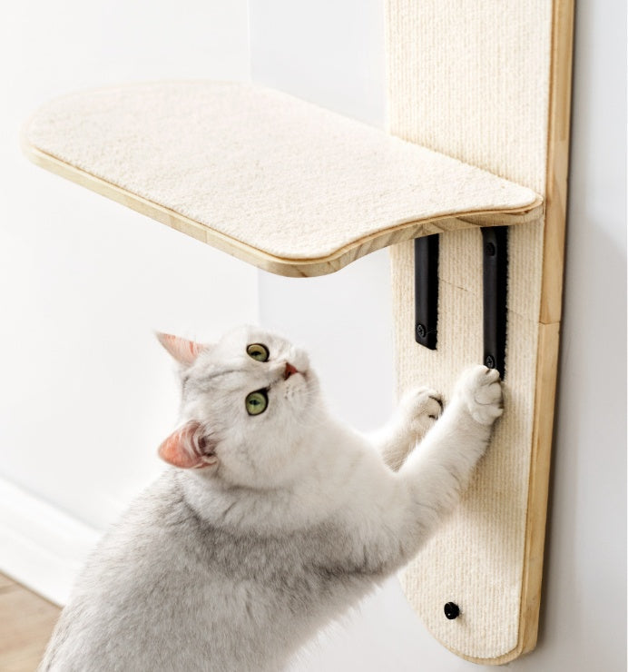 HKM-1899069 Pine Wood Cat Scratch Board with Integrated Climbing Tower – Minimalist Design, Space-Saving Assembly Size 57x27x171CM