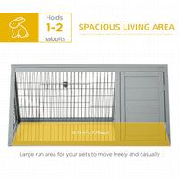 HKM-1899453 Outdoor Wooden A-Frame Rabbit Hutch with Run and Ventilation for Small Animals, Grey