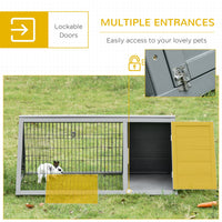 HKM-1899453 Outdoor Wooden A-Frame Rabbit Hutch with Run and Ventilation for Small Animals, Grey