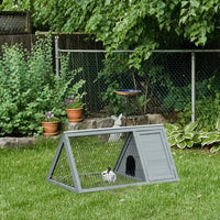 HKM-1899453 Outdoor Wooden A-Frame Rabbit Hutch with Run and Ventilation for Small Animals, Grey