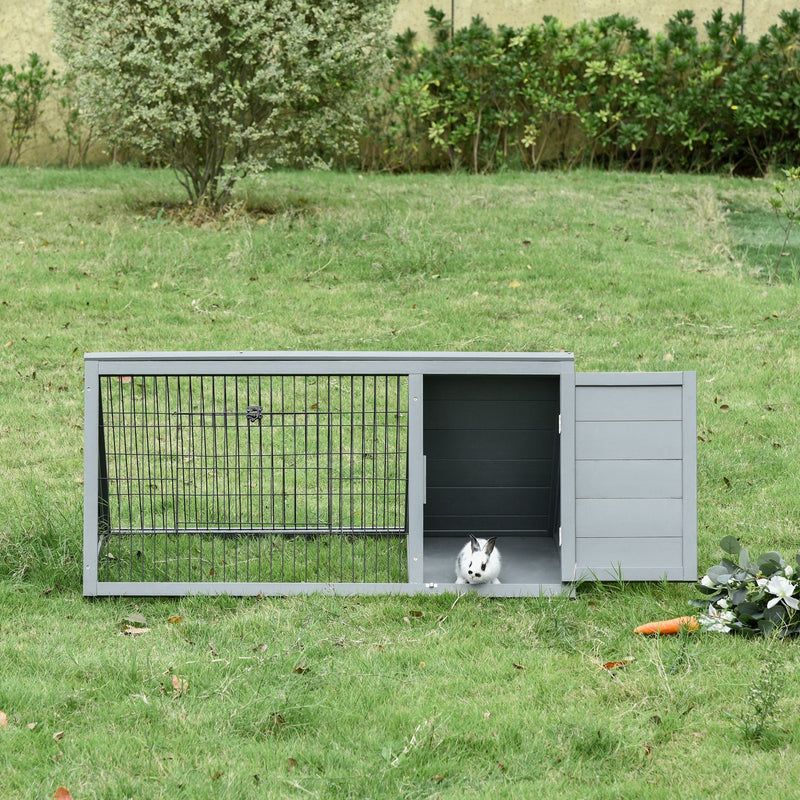HKM-1899453 Outdoor Wooden A-Frame Rabbit Hutch with Run and Ventilation for Small Animals, Grey
