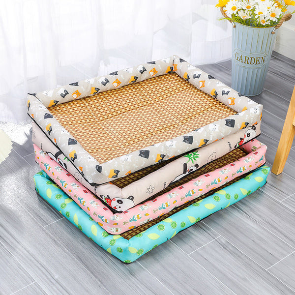 HKM-1899837 Pet Cooling Pad for All Breeds - Grey Cat, Pink Rabbit, Beige Panda, Blue and White Linen Options