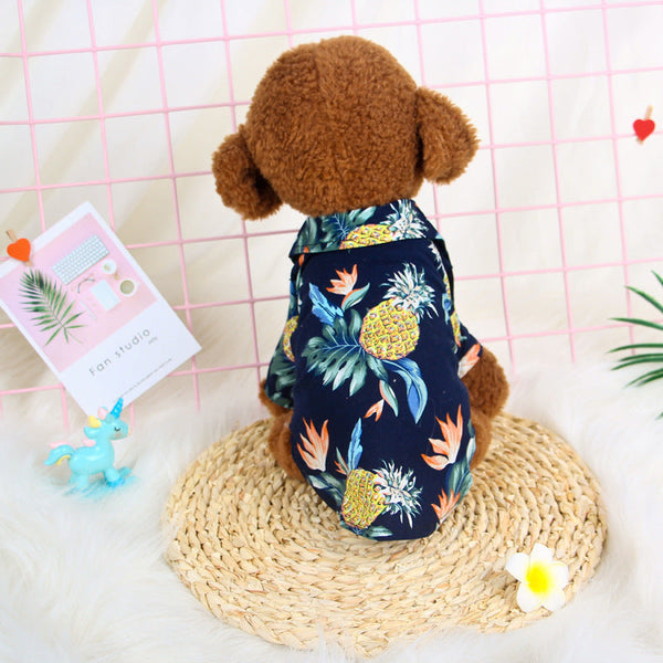 HKM-1899965 Hawaiian-Themed Casual Dog Shirt with Button Design in Multiple Colors and Sizes