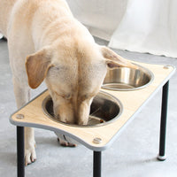HKM-190163 Adjustable Dual Height Stainless Steel Dog Food Bowl Rack with 2 Bowls