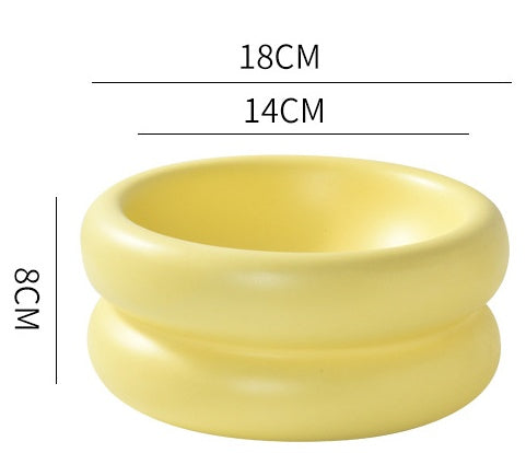 HKM-1901757 Elevated Ceramic Cat Food Bowl with Wide Mouth - 350ml Options in Off-white, Cream Yellow, Purple