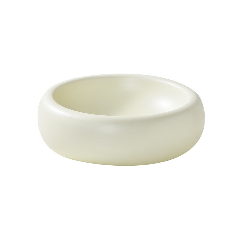 HKM-1901757 Elevated Ceramic Cat Food Bowl with Wide Mouth - 350ml Options in Off-white, Cream Yellow, Purple