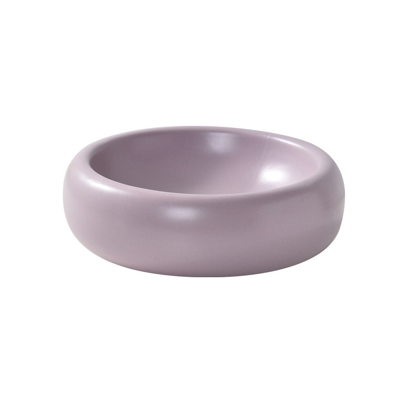 HKM-1901757 Elevated Ceramic Cat Food Bowl with Wide Mouth - 350ml Options in Off-white, Cream Yellow, Purple