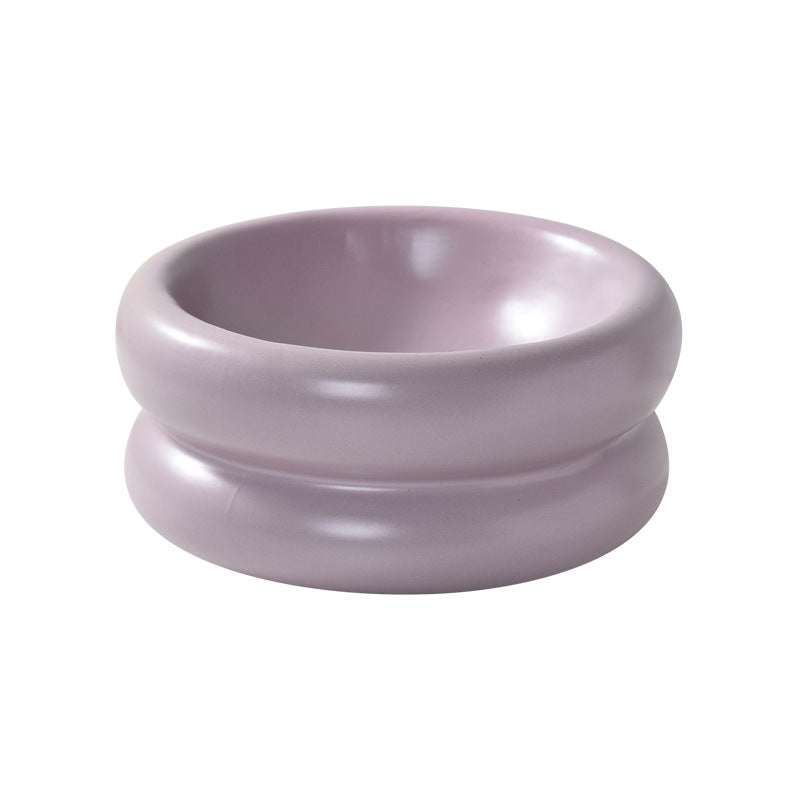 HKM-1901757 Elevated Ceramic Cat Food Bowl with Wide Mouth - 350ml Options in Off-white, Cream Yellow, Purple
