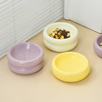HKM-1901757 Elevated Ceramic Cat Food Bowl with Wide Mouth - 350ml Options in Off-white, Cream Yellow, Purple