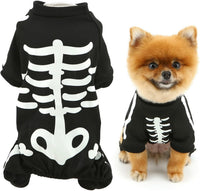 HKM-190291 Glow-in-the-Dark Skeleton Jumpsuit for Small Dogs - Breathable and Stretchy Halloween Costume