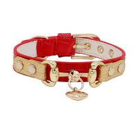 HKM-1903549 Lizard Pattern Double Buckle Leather Pet Collar in Wine Red, Red, and Green - Various Sizes Available