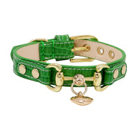 HKM-1903549 Lizard Pattern Double Buckle Leather Pet Collar in Wine Red, Red, and Green - Various Sizes Available