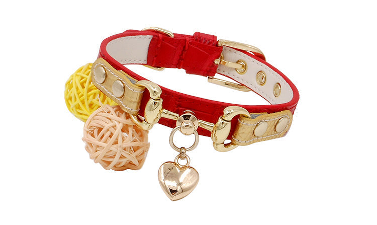 HKM-1903549 Lizard Pattern Double Buckle Leather Pet Collar in Wine Red, Red, and Green - Various Sizes Available