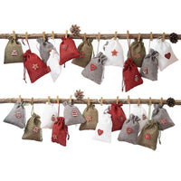 HKM-190419 Christmas Linen Gift Bag Set with 24 Bags, Clips, Stickers, and Hemp Rope - Perfect for Holiday Gifting