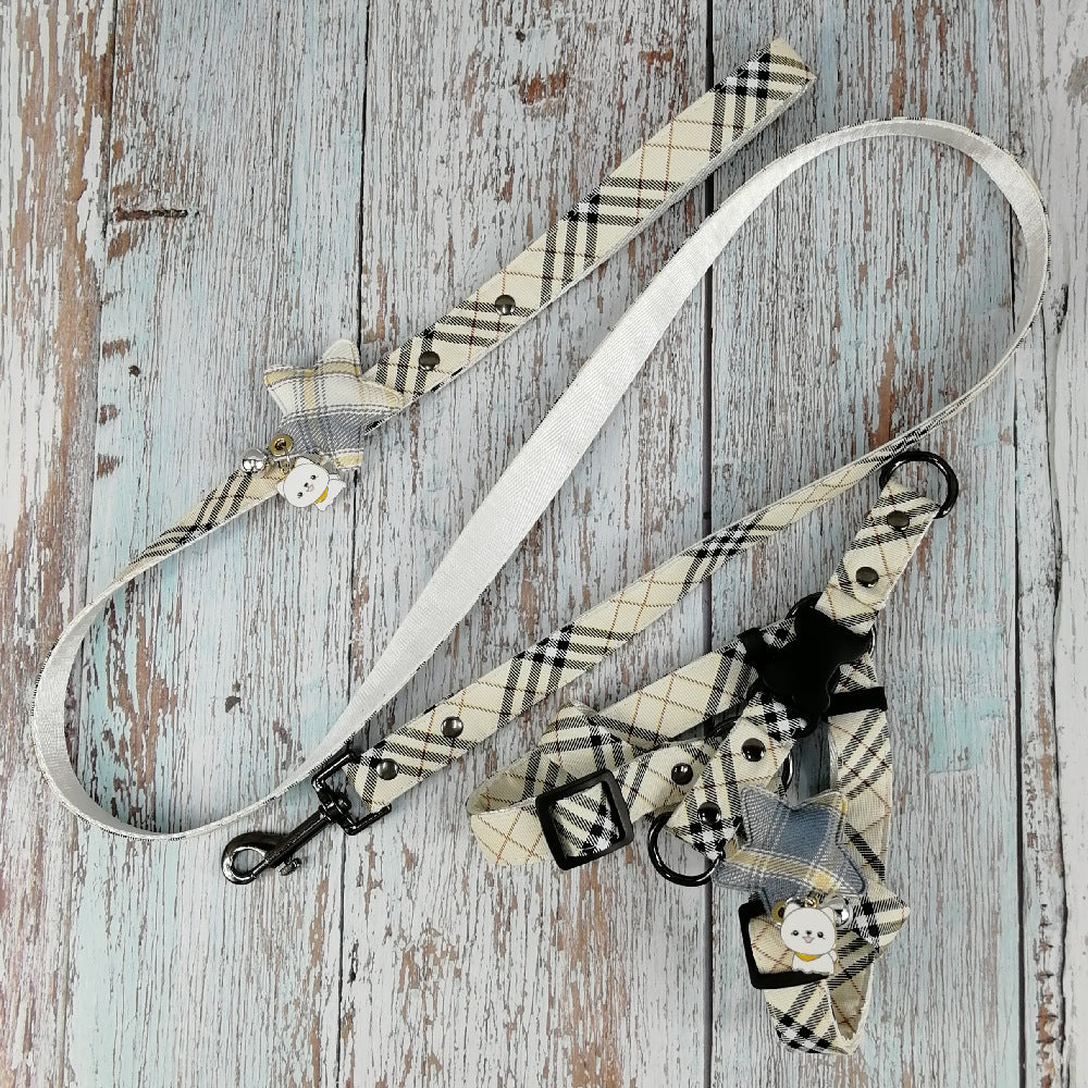 HKM-1904829 Stylish Leather Pet Collar and Leash Set with Triangle Chest Strap