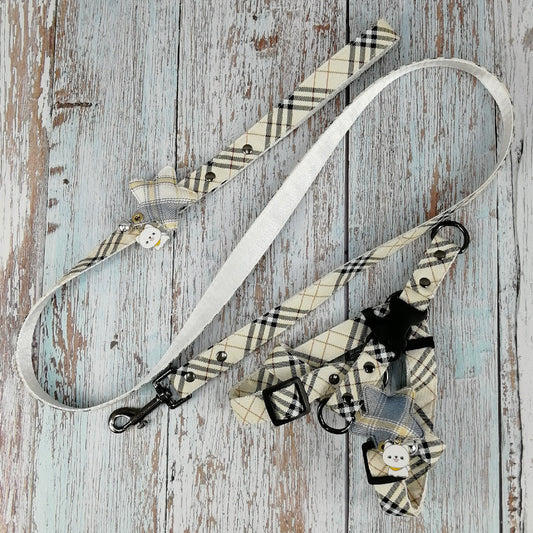 HKM-1904829 Stylish Leather Pet Collar and Leash Set with Triangle Chest Strap