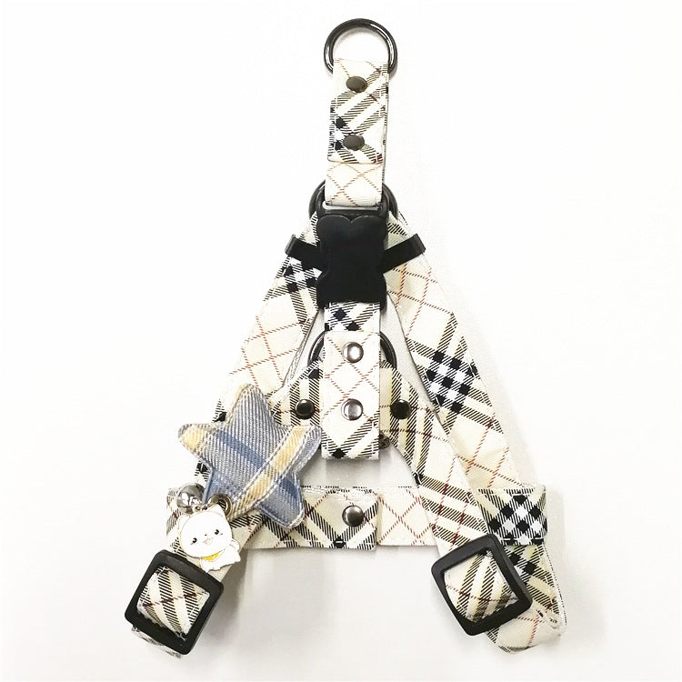 HKM-1904829 Stylish Leather Pet Collar and Leash Set with Triangle Chest Strap