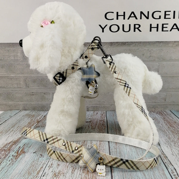 HKM-1904829 Stylish Leather Pet Collar and Leash Set with Triangle Chest Strap