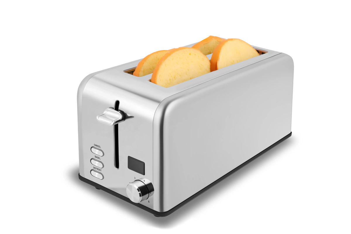 HKM-190547 Stainless Steel Long Slot Toaster with LCD Display for 4 Slices and Grill Function