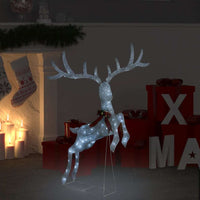 HKM-190611 Cool White LED Flying Reindeer Christmas Decoration with 120 Lights and Bow, Durable Textile Fabric, 105 x 70 x 145 cm