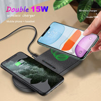 HKM-190675 FDGAO Dual Wireless Charger for Apple Mobile Devices and Headsets - 15W Fast Charging, Type-C Input