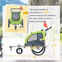 HKM-1907005 Pet Bike Trailer and Stroller with Canopy and Storage Pockets, Green