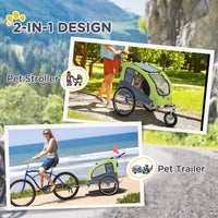 HKM-1907005 Pet Bike Trailer and Stroller with Canopy and Storage Pockets, Green