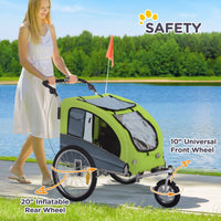HKM-1907005 Pet Bike Trailer and Stroller with Canopy and Storage Pockets, Green
