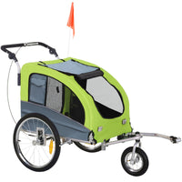 HKM-1907005 Pet Bike Trailer and Stroller with Canopy and Storage Pockets, Green