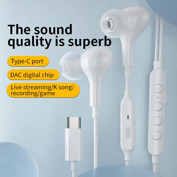 HKM-190803 Digital Type C Heavy Bass Wired Earbuds for Live Broadcasting and K-Song Voice Conversion